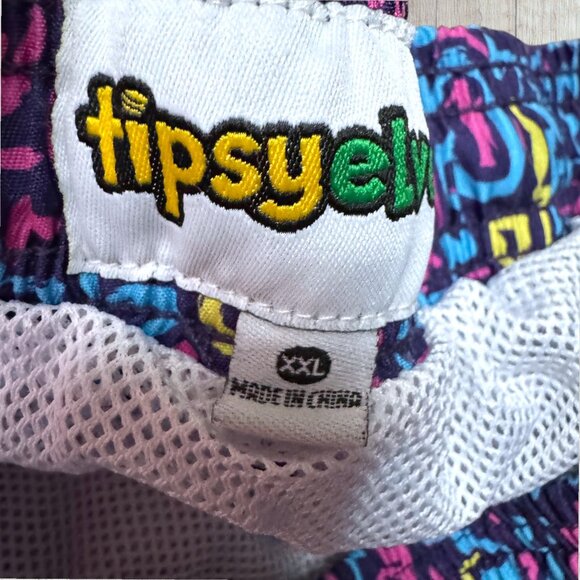 Tipsy Elves 80s Neon Geometric Swim Trunks Shorts Mens XXL Retro Drawstring - Picture 3 of 4